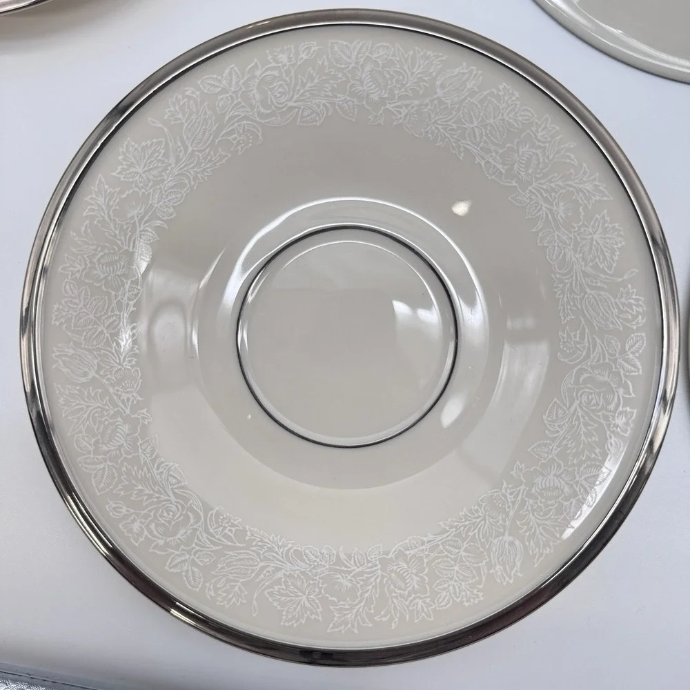 Set of 7 Vintage Lenox Moonspun Saucers Ivory China Platinum Trim 6